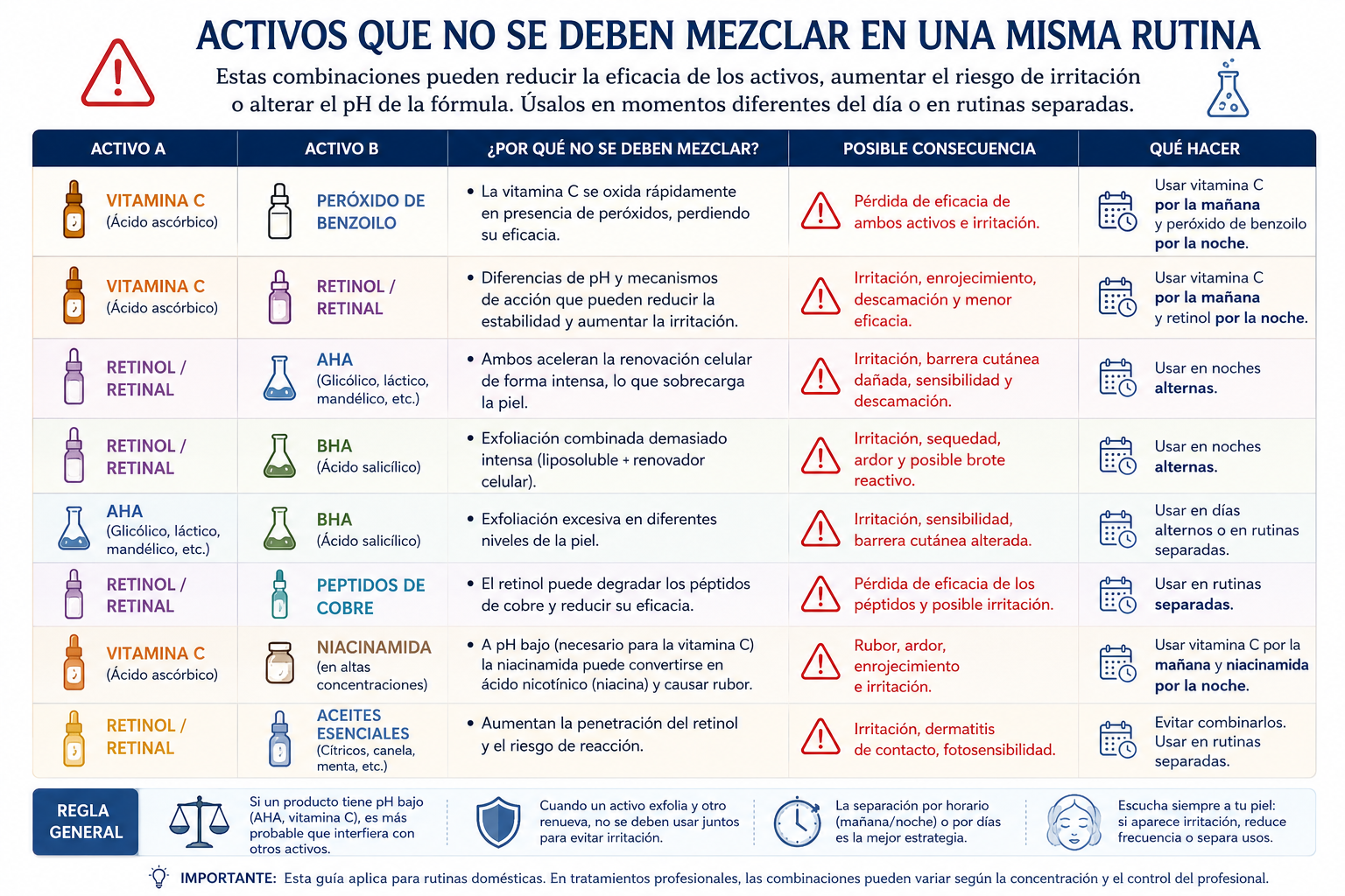 Imagen 5.3 Activos que no se deben mezclar en una misma rutina
